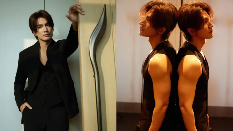 言承旭在微博曬出脫掉西裝外套的肌肉照。翻攝言承旭微博