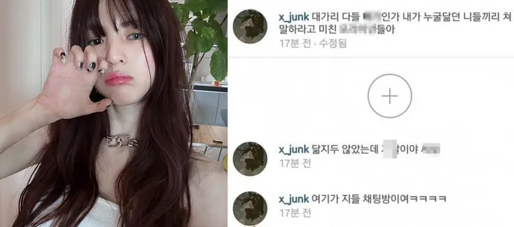 網友發現韓素希出道前使用的IG帳號，不爽像宋慧喬，爆粗口狂罵。翻攝韓素希IG