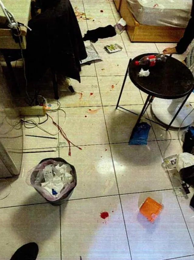 案發現場凌亂且血跡斑斑。翻攝畫面