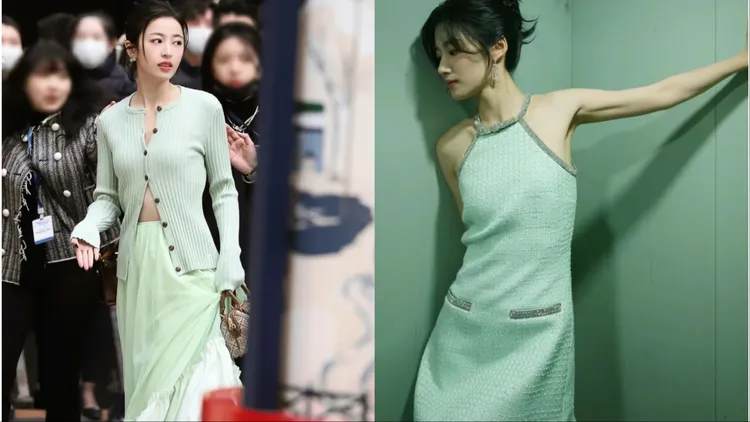 近日許多女星包括周雨彤（左）、盧昱曉（右）也跟上「薄荷曼波」潮流。翻攝Ultra明星同款小紅書