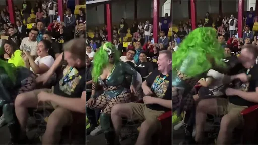 擂台觀眾「爽打豐臀」超開心 女摔角手一掌讓他再笑不出來