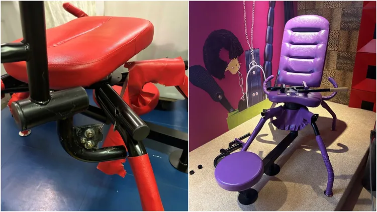 八爪椅是該摩鐵常見情趣設備，過去曾有「戰況」太激烈損壞情形。翻攝自臉書「慾望實境娛樂汽車旅館」