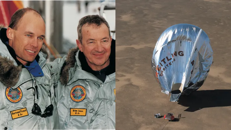 熱氣球飛行員Bertrand Piccard和Brain Jones，於1999年3月21日寫下史上首位乘坐熱氣球完成不間斷環球飛行紀錄。品牌提供