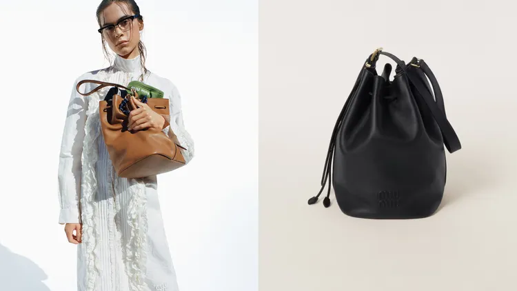 Miu Miu皮革水桶包款，小款8萬1000元、大款9萬元。品牌提供