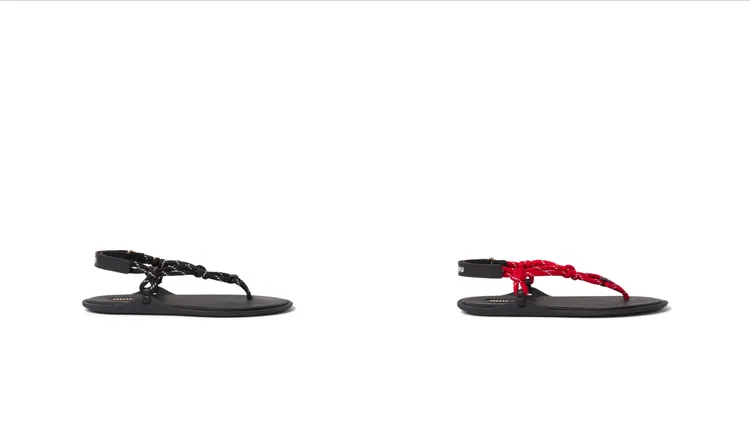 Miu Miu Riviere繩索及皮革涼鞋，各3萬元。品牌提供