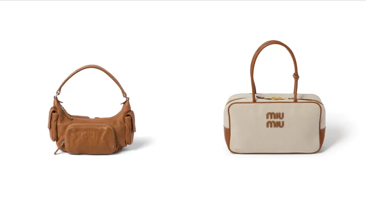 Miu Miu Pocket納帕皮革包款（左）12萬5000元、帆布手挽包款（右）8萬5000元。品牌提供
