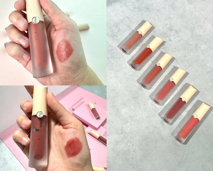 奢華絲緞訂製水唇釉裸粉限定版限定6色皆為低飽和的霧面灰階裸粉色，左上為#114、左下為#116。張家玲攝