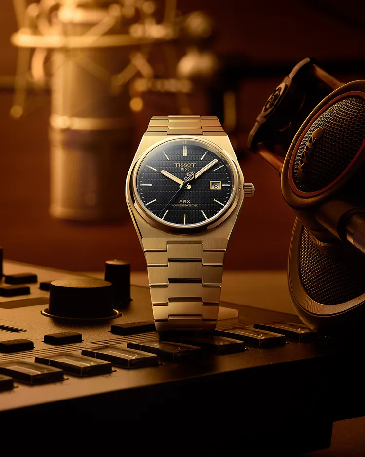 Damien Lillard PRX特別版腕錶，40mm，PVD金錶殼，黑色面盤，PVD金錶帶，Powermatic 80自動上鍊機芯，80小時動力儲存，防水深度100米，2萬6900元。品牌提供