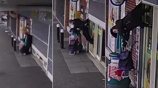 她排隊等開店「遭鐵捲門倒吊升空」　驚恐12秒沒忘顧好手推車