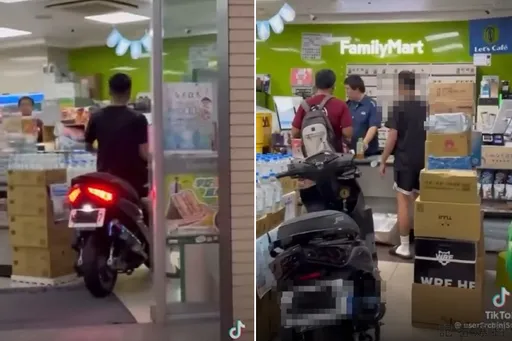 機車猴騎進超商購物 遮車牌嘸用啦!警找到人要罰了