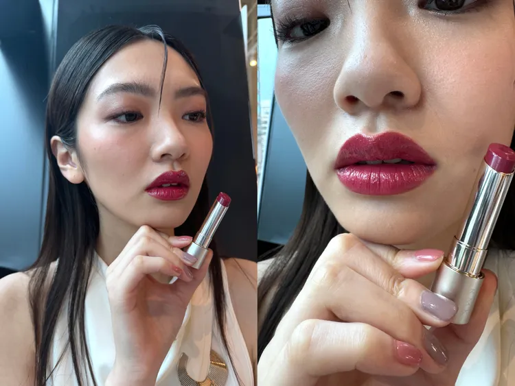 Model示範RMK露光柔潤口紅#06。張家玲攝