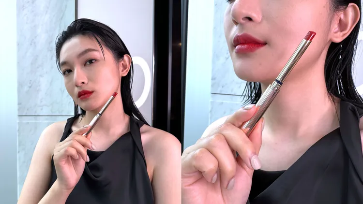 Model示範雅詩蘭黛耀眼出色細管唇膏-釉光#333。張家玲攝