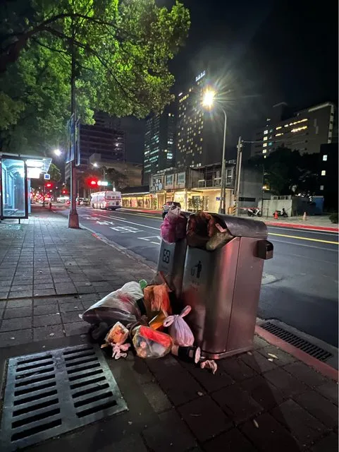 台北市的垃圾桶經常晚上就爆滿。翻攝自批踢踢