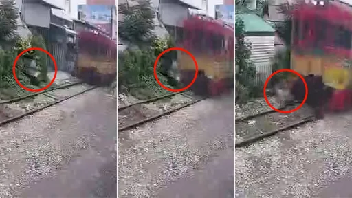 驚悚影片|一踏出門就被火車撞死 阿伯被輾成兩段陳屍屋前鐵道
