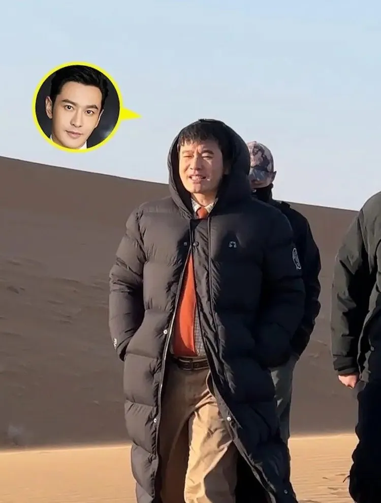 黃曉明圓臉凸肚，在沙漠步履蹣跚。翻攝吃瓜少女張小寒微博