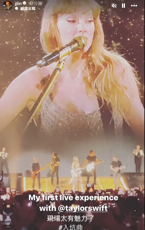 林俊傑看泰勒絲新加坡演唱會十分投入。翻攝林俊傑IG