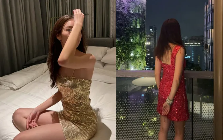 14歲的妞妞（左）青春耀眼，曾馨瑩（右）試穿紅色亮片裙來個背影殺。翻攝hsin_ying_tseng IG