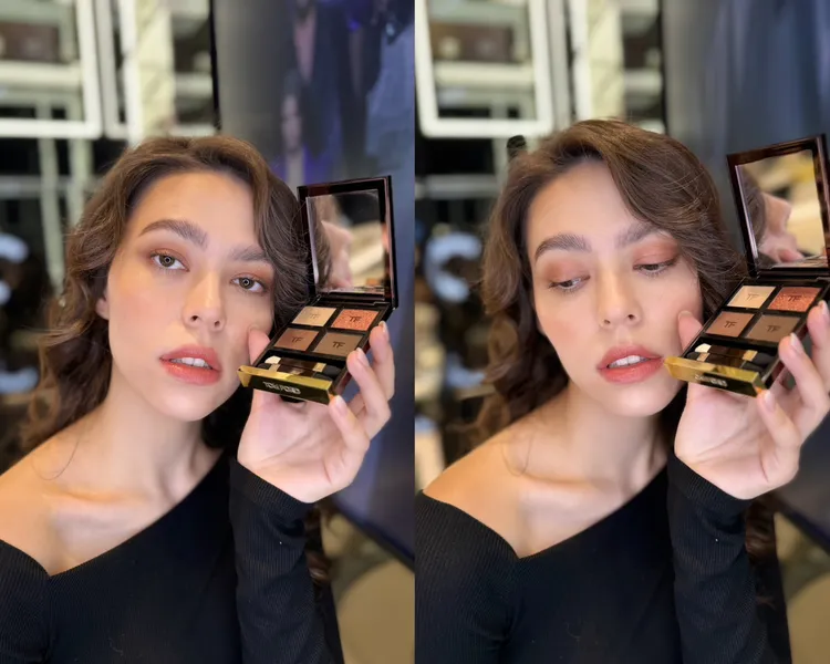 Model示範TOM FORD高級訂製四格眼盤#46。張家玲攝