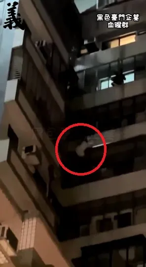 楊女不慎墜樓，圍觀民眾一陣驚呼。翻攝黑色豪門企業