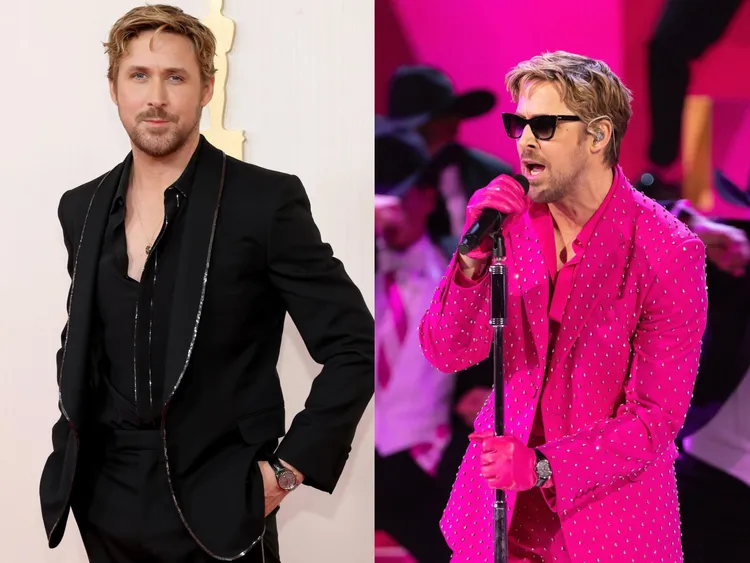 萊恩葛斯林配戴泰格豪雅Heuer Carrera Plasma前衛粉鑽腕錶。品牌提供