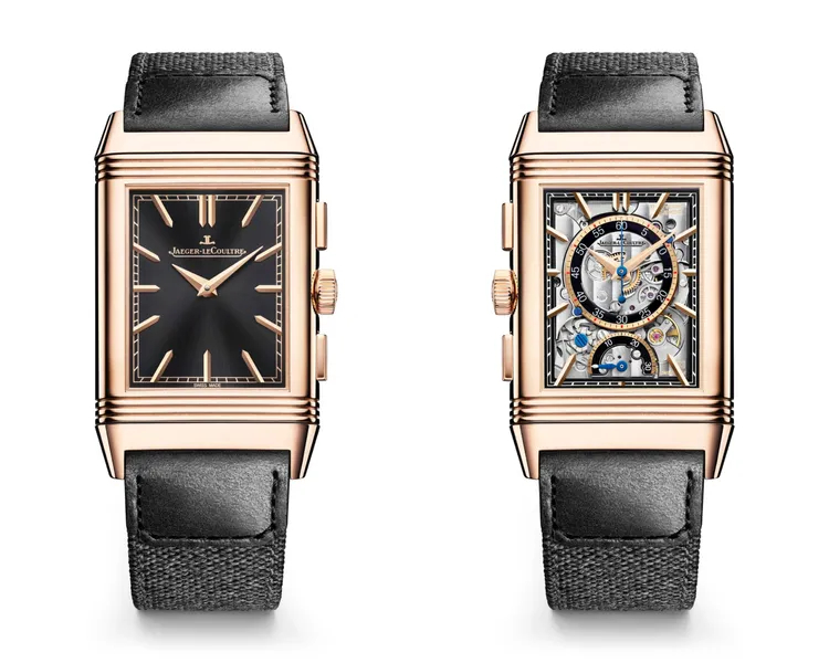 積家Reverso Tribute Chronograph翻轉系列計時腕錶玫瑰金款。品牌提供