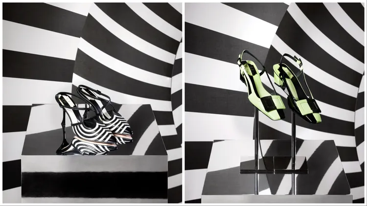 鞋款同樣以拼接色塊、條紋等方式呈現。品牌提供
