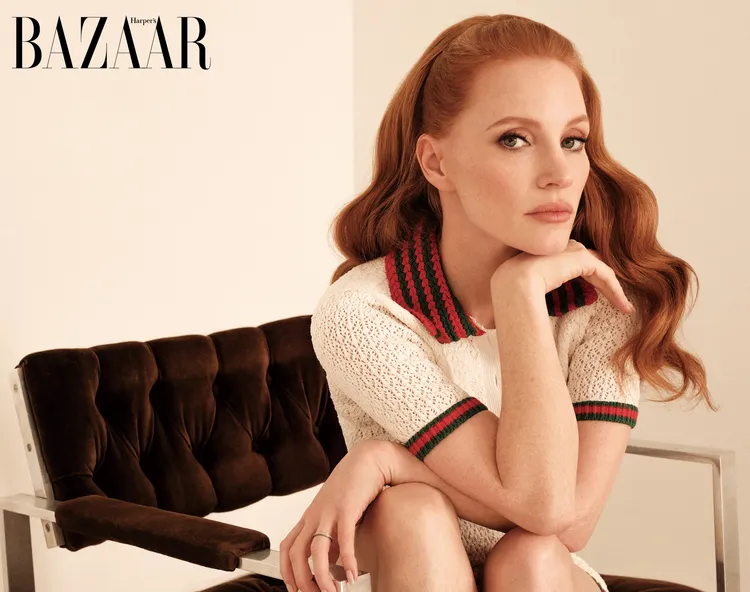 潔西卡雀絲坦拍攝《Harper’s BAZAAR》封面。《Harper’s BAZAAR》提供