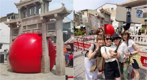 好擠啊!台南「紅球」擠接官亭破壞古蹟? 黃偉哲回應了
