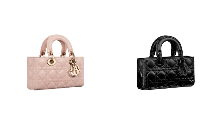 Lady D-Joy粉彩粉色籐格紋小羊皮小型提包（左圖）15萬元、黑色籐格紋半漆皮小羊皮小型提包（右圖）16萬5000元。品牌提供