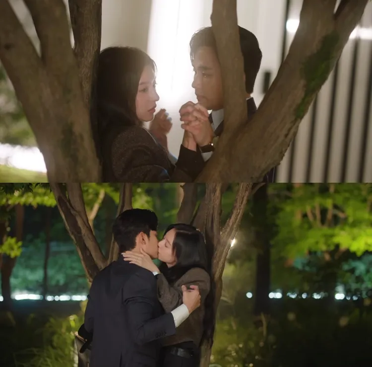 劇中得到絕症的金智媛覺得時日不多，主動親吻金秀賢。翻攝Netflix