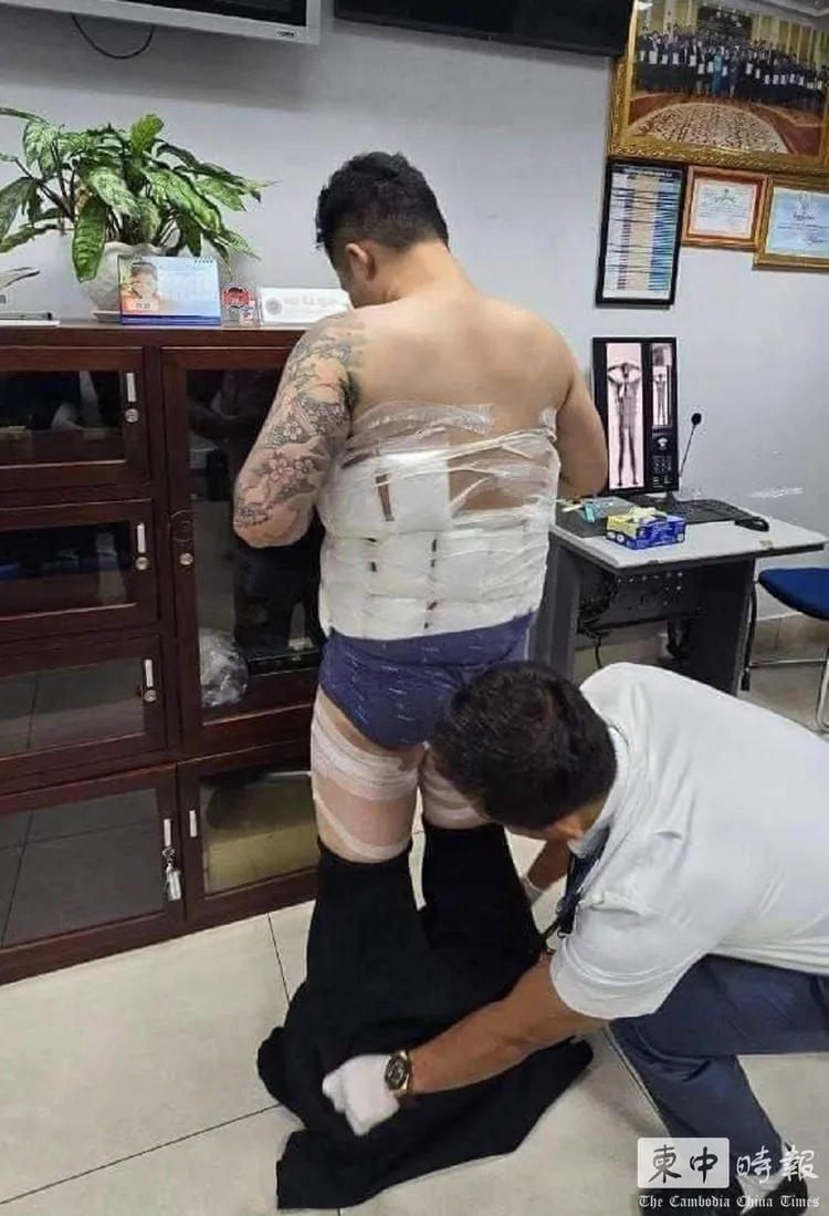 台籍男子身綁35包，約5公斤的安非他命，企圖闖關運毒，遭柬埔寨警方逮捕。翻攝《柬中時報》