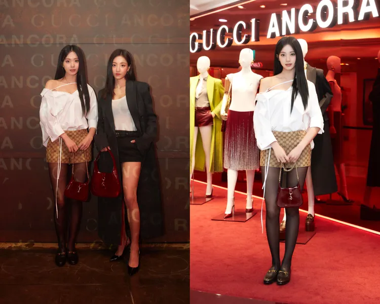 子瑜（左圖左、右圖）與志效合體現身，身高172公分的子瑜穿上平底鞋配合160公分的志效。品牌提供