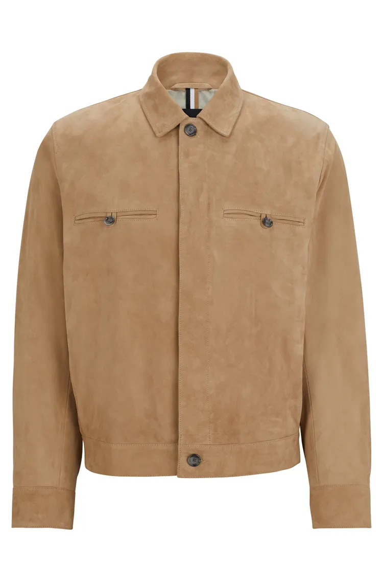 BOSS駝色麂皮外套，2萬8400元。品牌提供