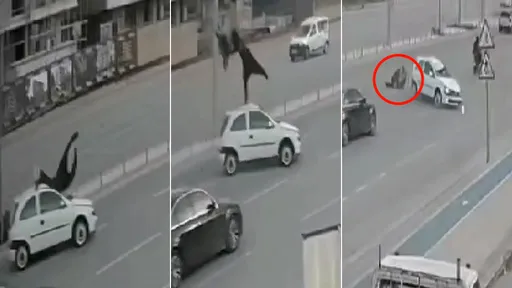 驚悚影片｜他悠哉橫越10線車道　才走一半被超速汽車撞飛奪命