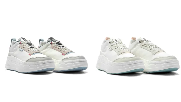 PALLAREVERSE防水靴霧粉白（左）、奶油白（右），各2680元。品牌提供