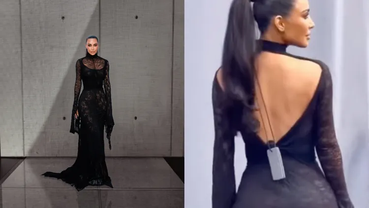 豐臀金被拍到看秀衣服標籤都沒剪，而這也是呼應本季大秀的巧思之一。左圖品牌提供、右圖翻攝影片