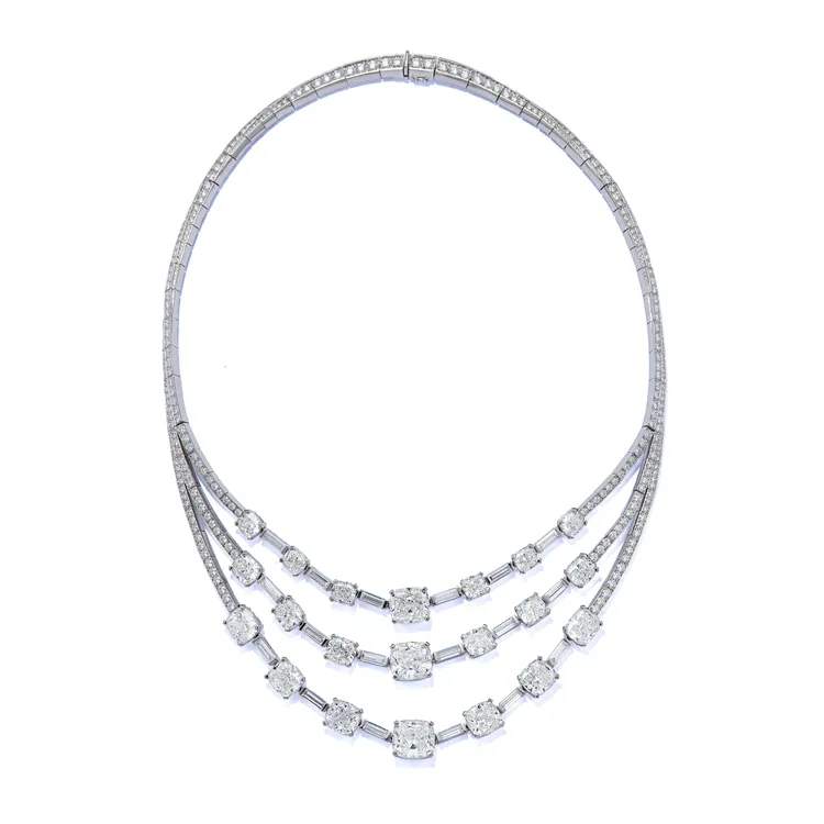 Tiffany高級珠寶系列鉑金鑲嵌逾60克拉鑽石項鍊。品牌提供