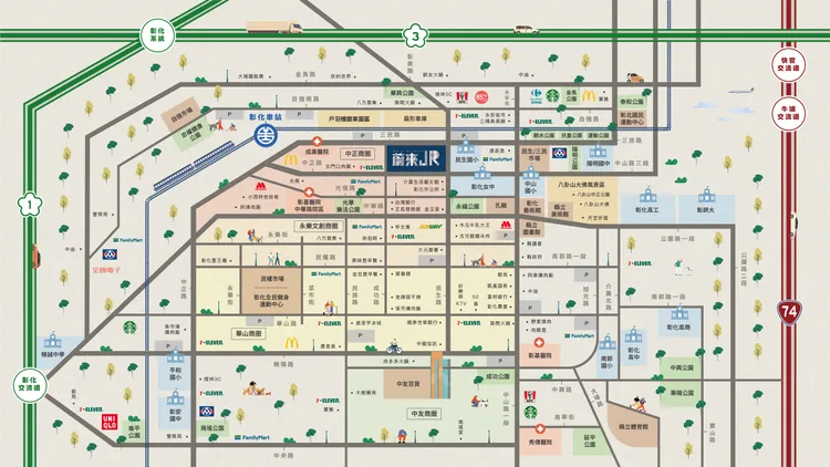 維瓦第蔚來JR周遭生活機能環境圖。