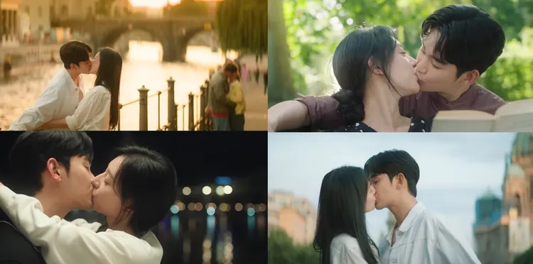 金秀賢、金智媛在《淚之女王》首集一開場就有多達10次吻戲。翻攝Netflix