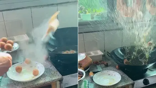 暗黑料理!媽媽炸丸子「全數爆炸」廚房內四射 網嘲塞煙火嗎