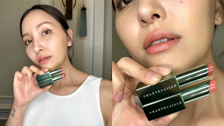 Model疊搽花妍香頌唇膏優雅海龜限定版#珊瑚粉和清新粉。張家玲攝