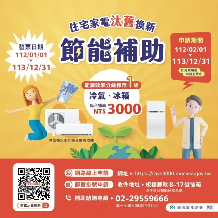 經濟部能源署住商家電汰舊換新節能補助說明。經發局提供