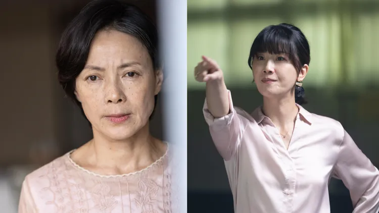 柯淑勤（左）飾演志工，朱芷瑩飾演老師。大愛提供