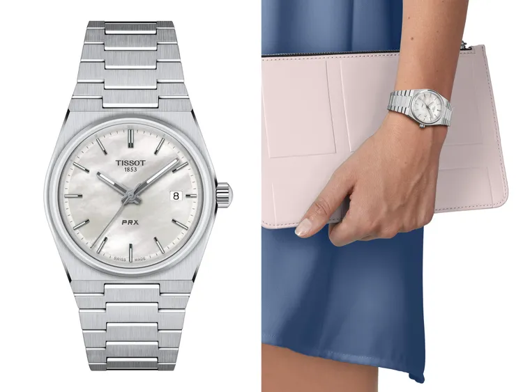 Tissot PRX石英腕錶35mm珍珠白，1萬2900元。品牌提供