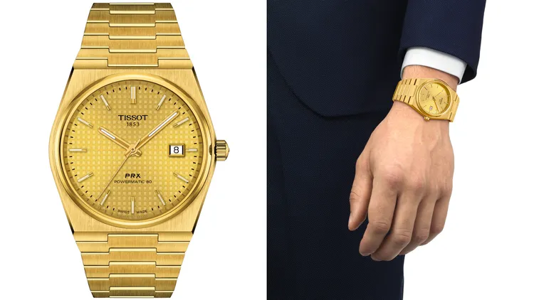 Tissot PRX自動上鍊機械腕錶耀眼金40mm，2萬6900元。品牌提供