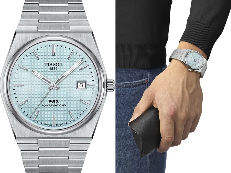 Tissot PRX自動上鍊機械腕錶40mm冰河藍，2萬3200元。品牌提供