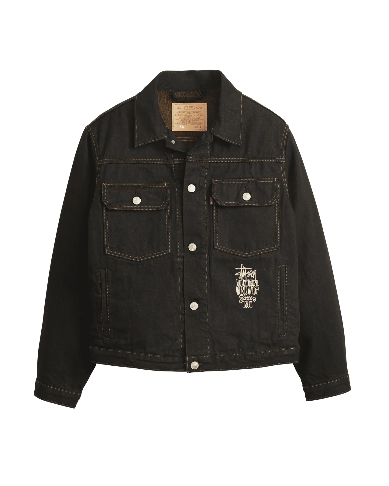 Stüssy & Levi’s墨黑原色丹寧夾克外套,6900元。品牌提供