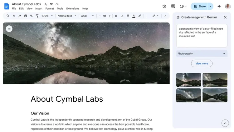 Google文件將加入Gemini的圖片生成功能。Google提供。