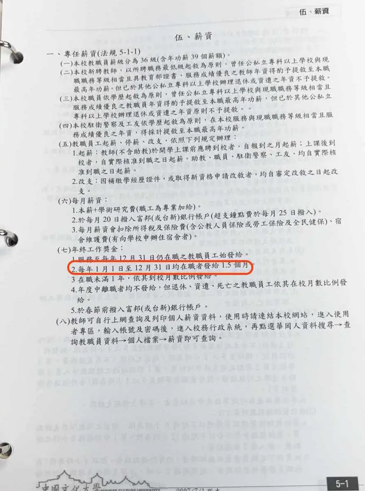 文化大學教職員手冊。高教工會提供