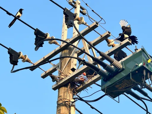 這鳥老在危險的地方蓋房!台電同支電桿未成形鳥巢4個月清41次